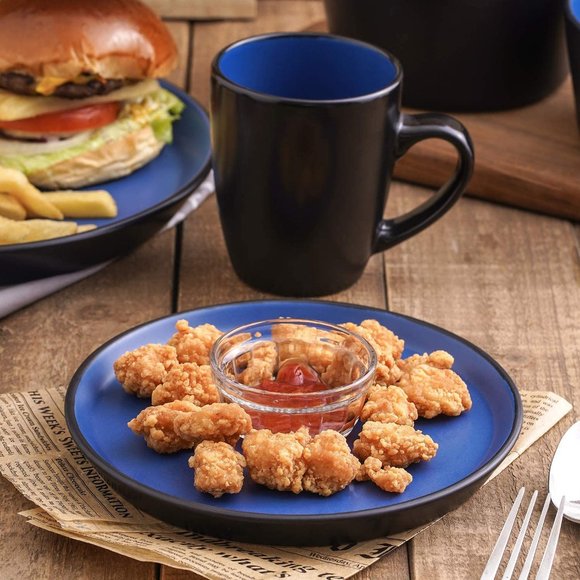 NEW Stone Lain 4 Piece Stoneware Salad Plate Replacement Set Blue and Black - Picture 7 of 7